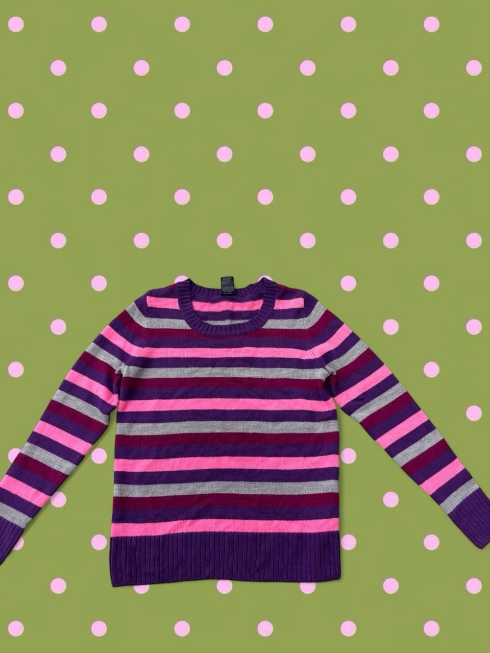 Faded Glory Purple, Pink & Gray Striped Crewneck Sweater